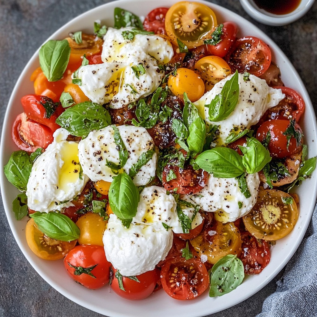 Snel, fris en romig: deze salade met tomaat en burrata wil je deze zomer proberen