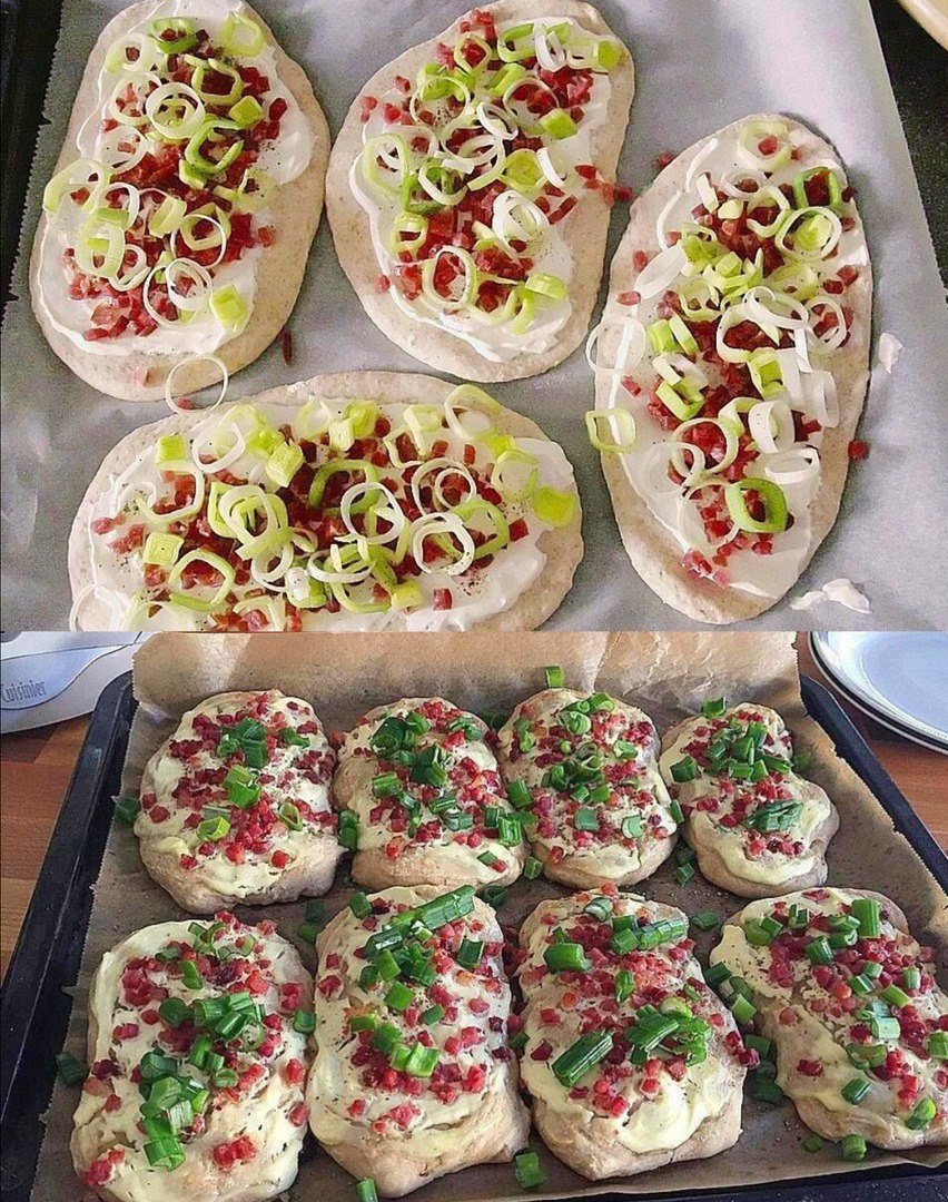 Snel & simpel romige flatbread met spek en bosui in 45 minuten op tafel