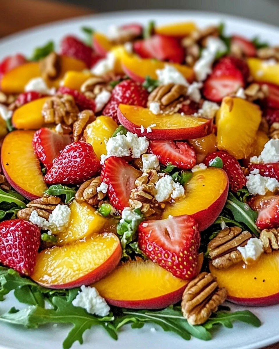 Zomers genieten deze kleurrijke aardbei perziksalade staat binnen 15 minuten op tafel