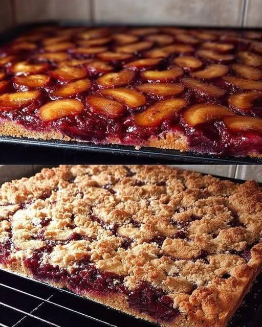 Pruimencake met krokante kruimels in 10 minuten klaar om de oven in te gaan