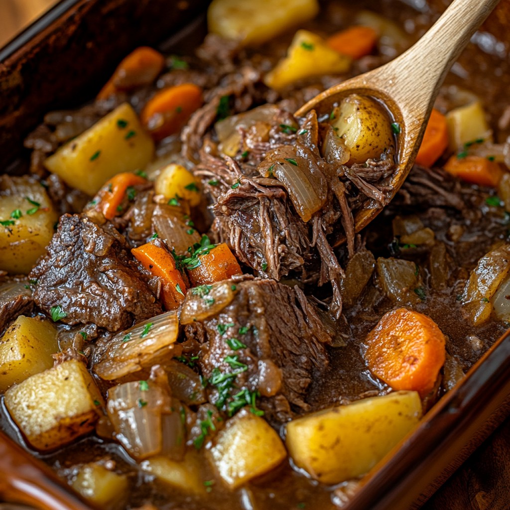 Winterse stoofschotel Oma’s geheim voor smeltend zacht rundvlees, langzaam gegaard met rode wijn, laurier en verse groenten