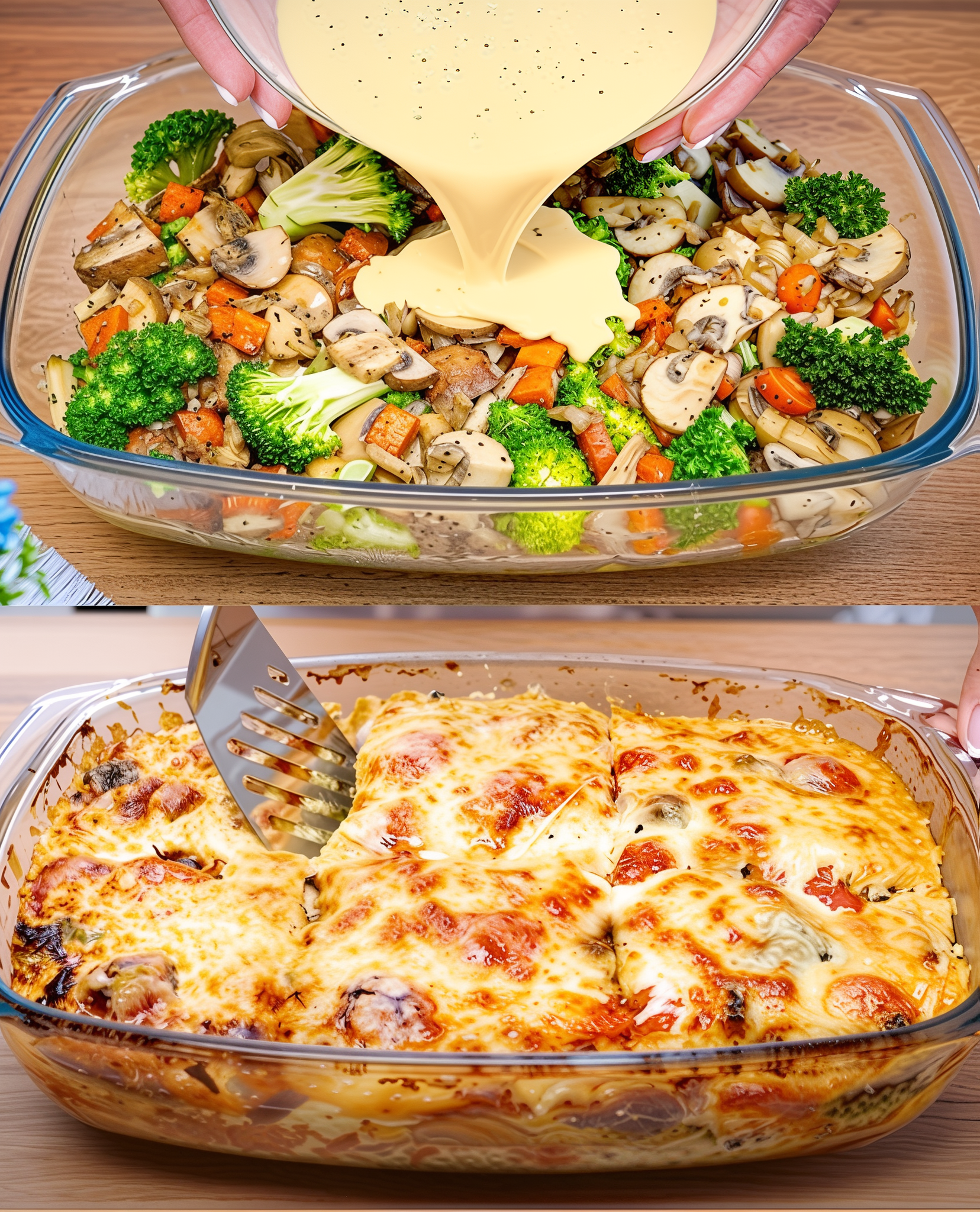 Drukke dag: Deze ovenschotel met broccoli aardappel en champignons in romige kaassaus schuif je zó in de oven