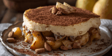 Onweerstaanbare tiramisu met een bodem van zachte stoofpeertjes