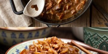 Indonesische Duuvelkip met romige pindasaus en krokante Exotische garnituren