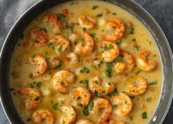 Supersnel en smaakvol: knoflooksoep met zelfgemaakte croutons en scampi’s