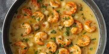 Supersnel en smaakvol: knoflooksoep met zelfgemaakte croutons en scampi’s