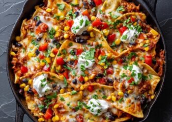 Mexicaanse enchilada koekenpan met kip, bonen en groenten