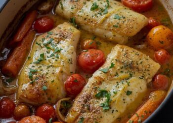 Ovengebakken kabeljauw met romige saus en groenten – simpel en heerlijk