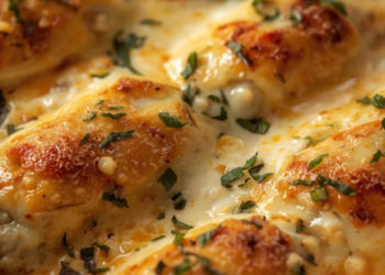 Gevulde koolrolletjes met gehakt, rijst en romige kaassaus uit de oven