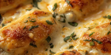 Gevulde koolrolletjes met gehakt, rijst en romige kaassaus uit de oven