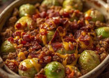 Vergeet saaie spruitjes: deze ovenschotel met gehakt, spek en honing-mosterdsaus is puur genieten