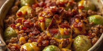 Vergeet saaie spruitjes: deze ovenschotel met gehakt, spek en honing-mosterdsaus is puur genieten