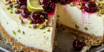 Hemelse citroen-limoen cheesecake met kersen en pistache