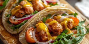 Snel & lekker: krokante kipwraps met tomaat, ui en honing-mosterd dressing