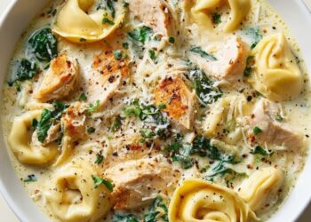 Eénpansgerecht: kip Alfredo tortellini soep in 30 minuten klaar