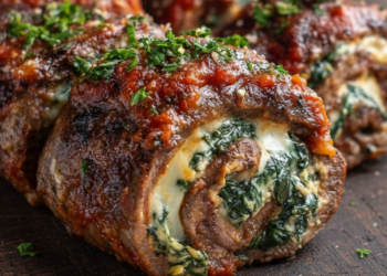 Sappige Italiaanse Braciole gevuld met gehakt, kruiden en gesmolten kaas