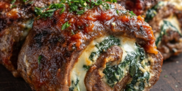 Sappige Italiaanse Braciole gevuld met gehakt, kruiden en gesmolten kaas