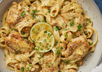 Smaakvol en romig: tagliatelle met kip en citroen-kaassaus