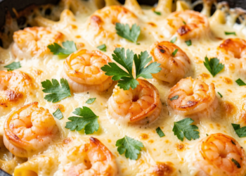 Romige garnalen pasta uit de oven – klaar in 40 minuten en onweerstaanbaar lekker!