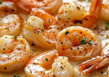 Sappige garnalen in roomsaus met Parmezaanse kaas en Italiaanse kruiden