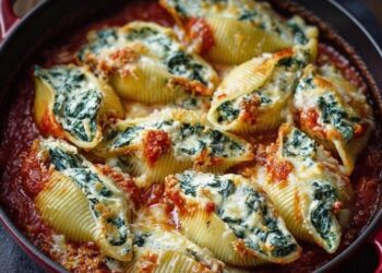 Romige spinazie-ricotta gevulde pastaschelpen uit de oven