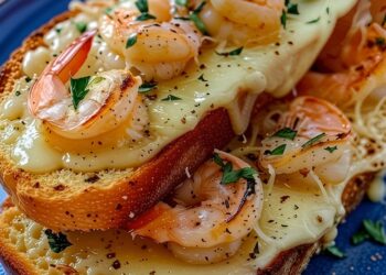 Knapperig knoflookbrood met garnalen en gesmolten kaas: zó maak je het thuis