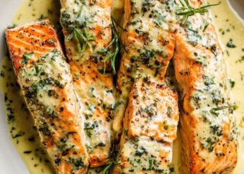 Romige zalm met knoflook, Parmezaan en zongedroogde tomaat in 20 minuten klaar