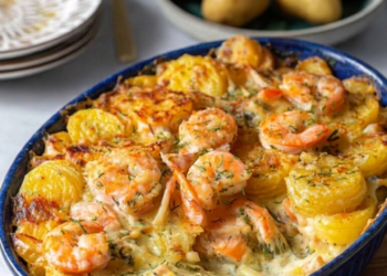 Vlaams vispannetje uit de oven met romige saus en aardappelroosjes