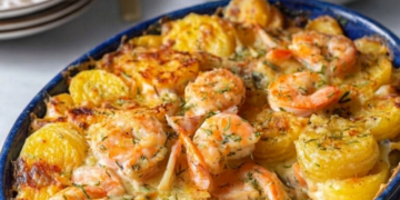 Vlaams vispannetje uit de oven met romige saus en aardappelroosjes