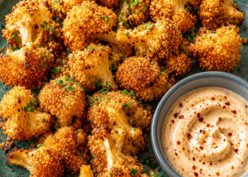 Deze krokante bloemkool bites met pittige sriracha-mayodip zijn dé partysnack van het moment