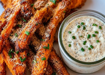 Dé partysnack van het moment: krokante wortelfrietjes met romige Parmezaandip