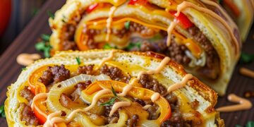 Gevulde gehaktbroodrolletjes met kaas en paprika